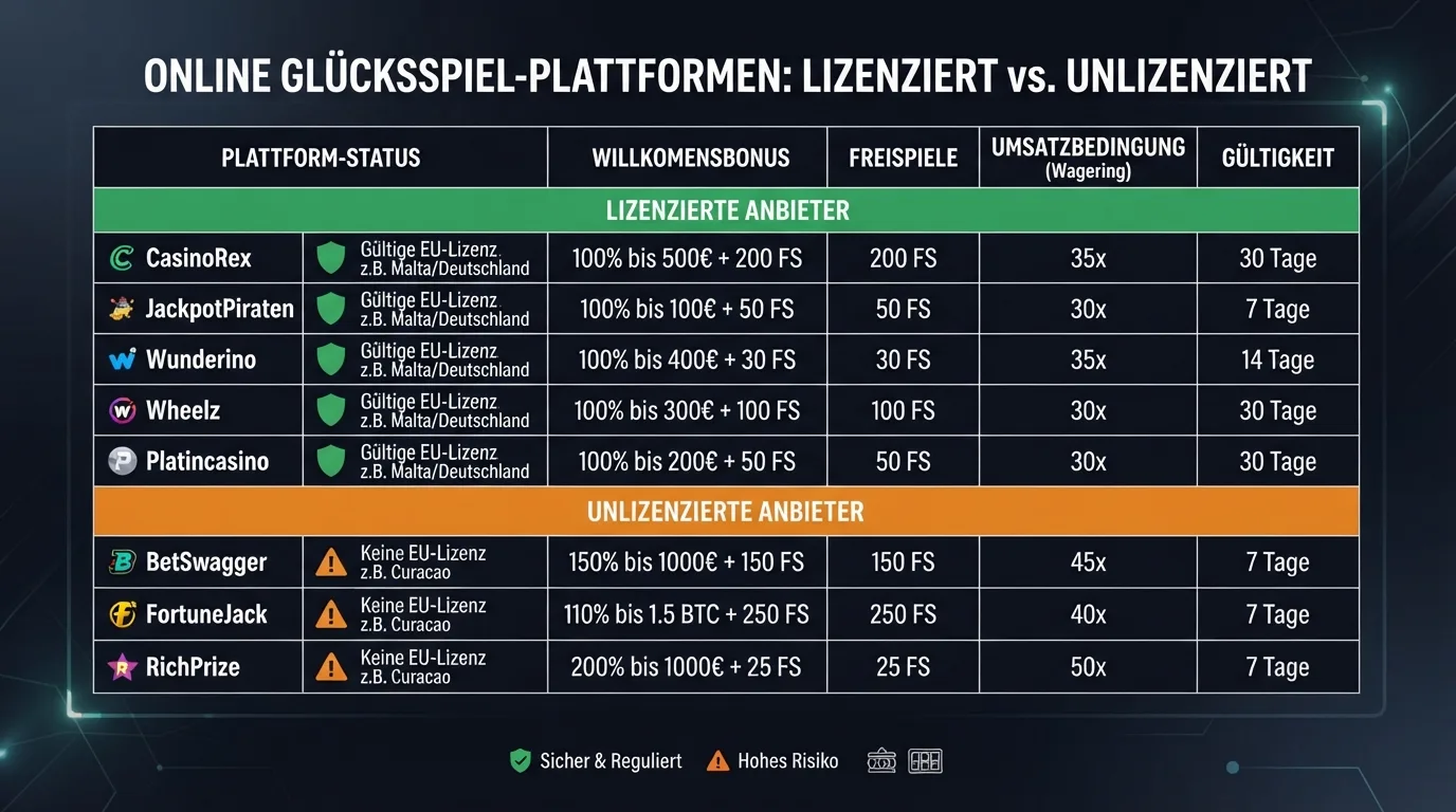 Übersichtstabelle der 10 Anbieter mit farblicher Trennung GGL (grün) und Offshore (orange)