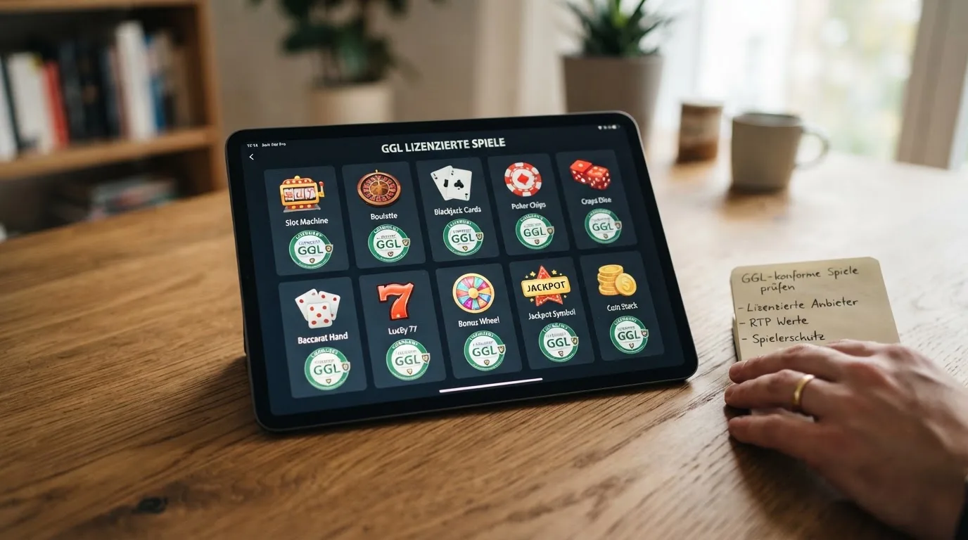 Übersichtsgrafik mit zehn Casino-Logos im Raster und GGL-Lizenz-Siegel