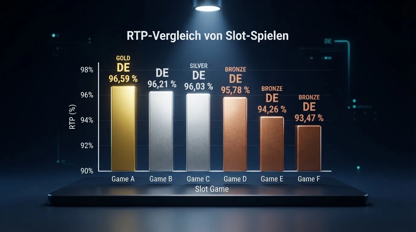 Vergleichstabelle der sechs recherchierten Jackpot-Slots mit RTP-Prozentangaben und Jackpot-Typ als grafische Übersicht