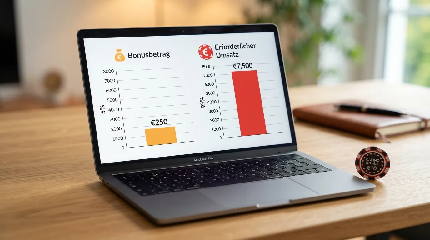 Grafische Gegenüberstellung: beworbener Bonusbetrag vs. erforderlicher Umsatz in Euro
