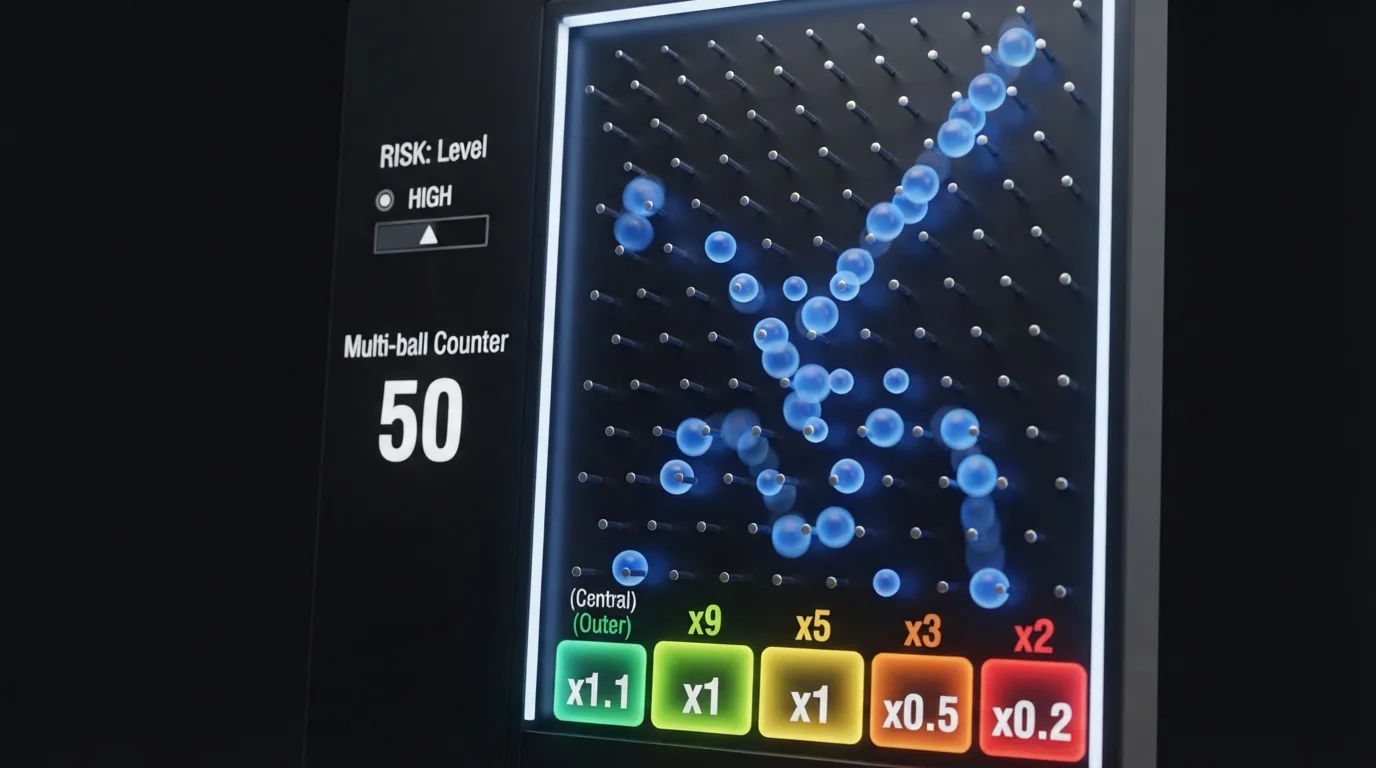 BGaming-Plinko mit sichtbarer Multi-Ball-Anzeige und Risikostufen-Auswahl
