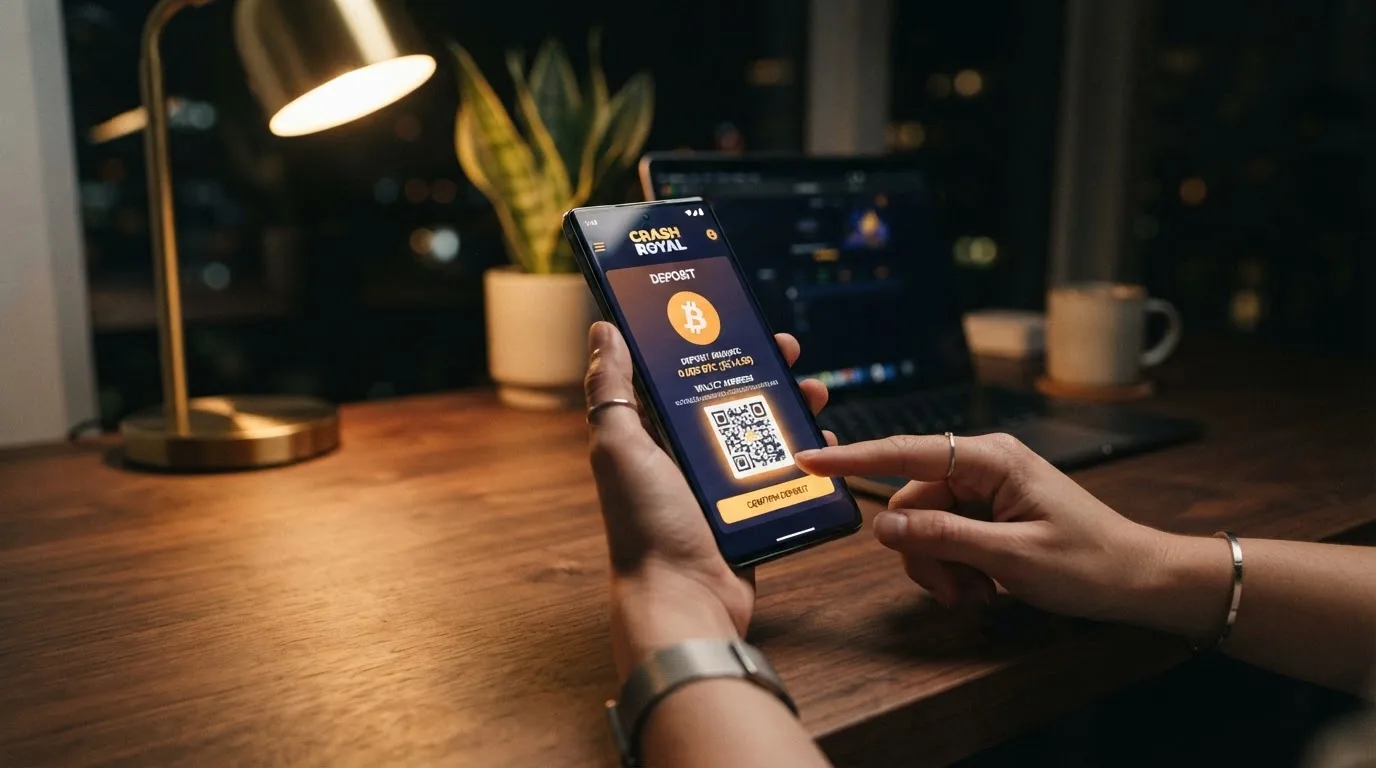 Eine Bitcoin-Wallet neben einer Casino-Einzahlungsmaske mit BTC-Symbol