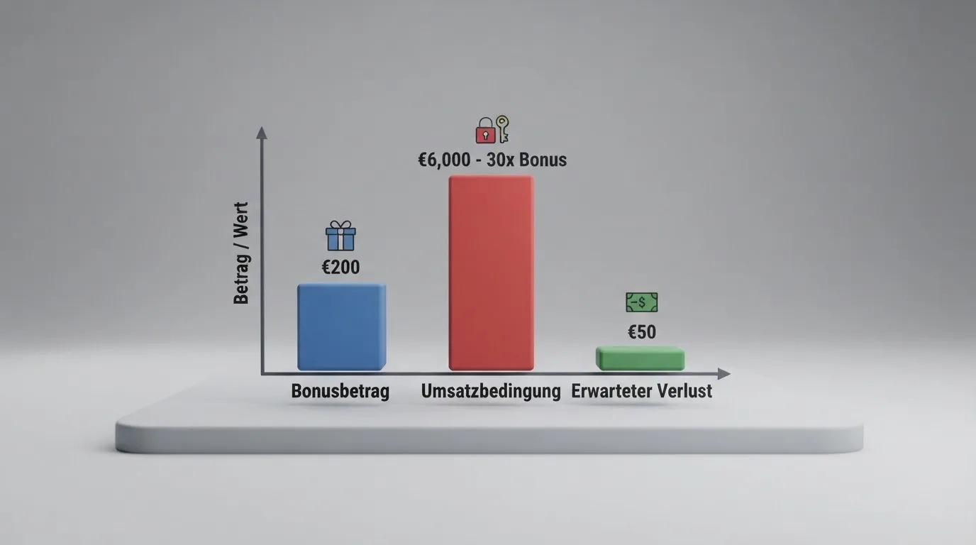 Grafische Darstellung: Bonusbetrag, Umsatzbedingung und erwarteter Verlust im Vergleich