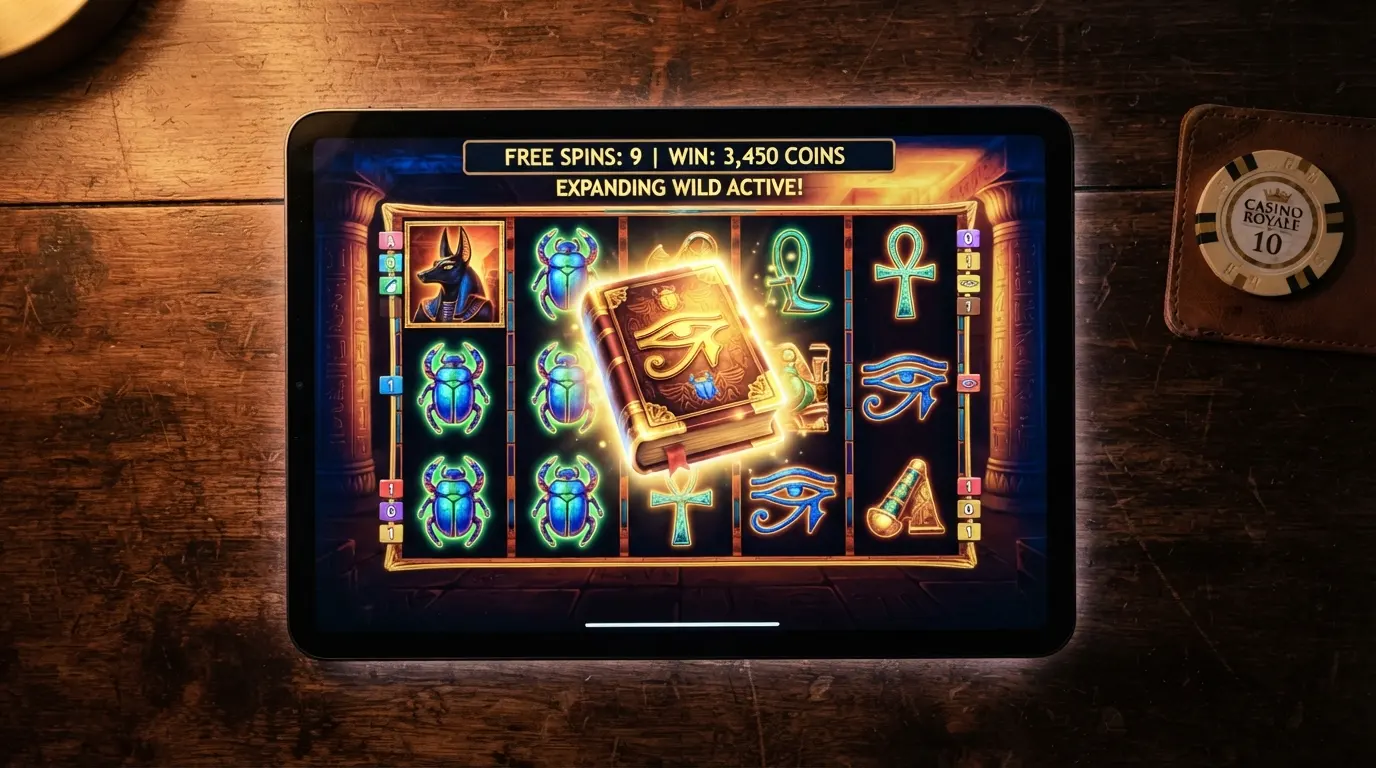 Spielbildschirm von Book of Dead mit expandierendem Sondersymbol in der Freispielrunde