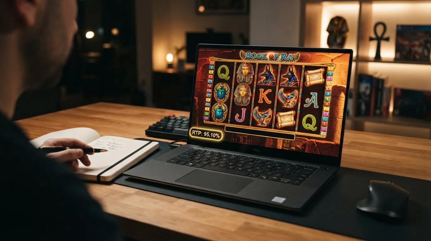 Der Book-of-Ra-Deluxe-Slot im Spielbildschirm mit hervorgehobener RTP-Anzeige