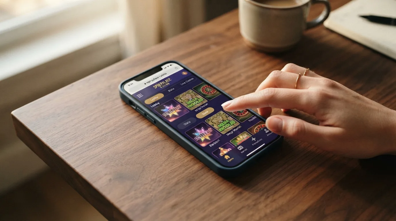 Mobile-Casino-Nutzung: Browser-Version eines Online-Casinos auf einem Smartphone-Display