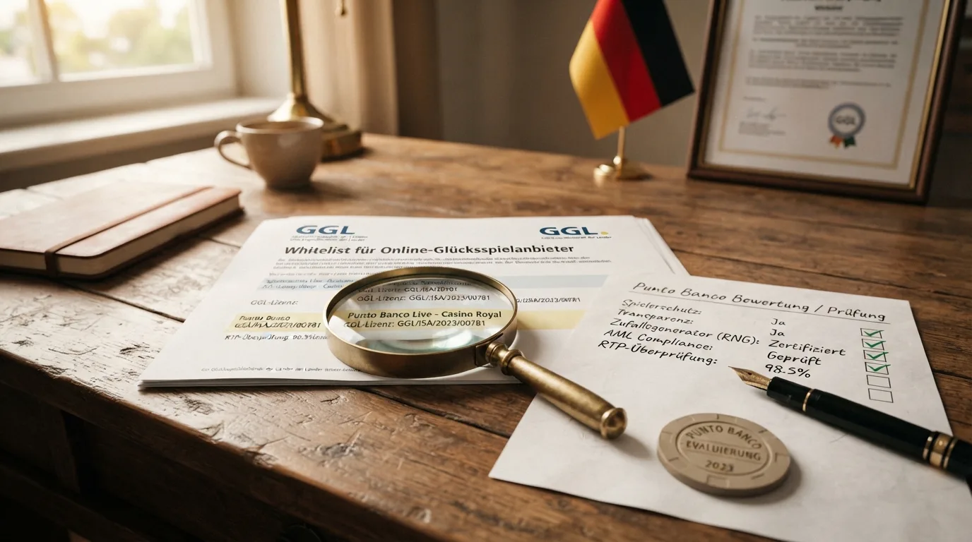 Schreibtisch mit Checkliste, GGL-Whitelist-Ausdruck und Lupe als Symbol für den Prüfprozess