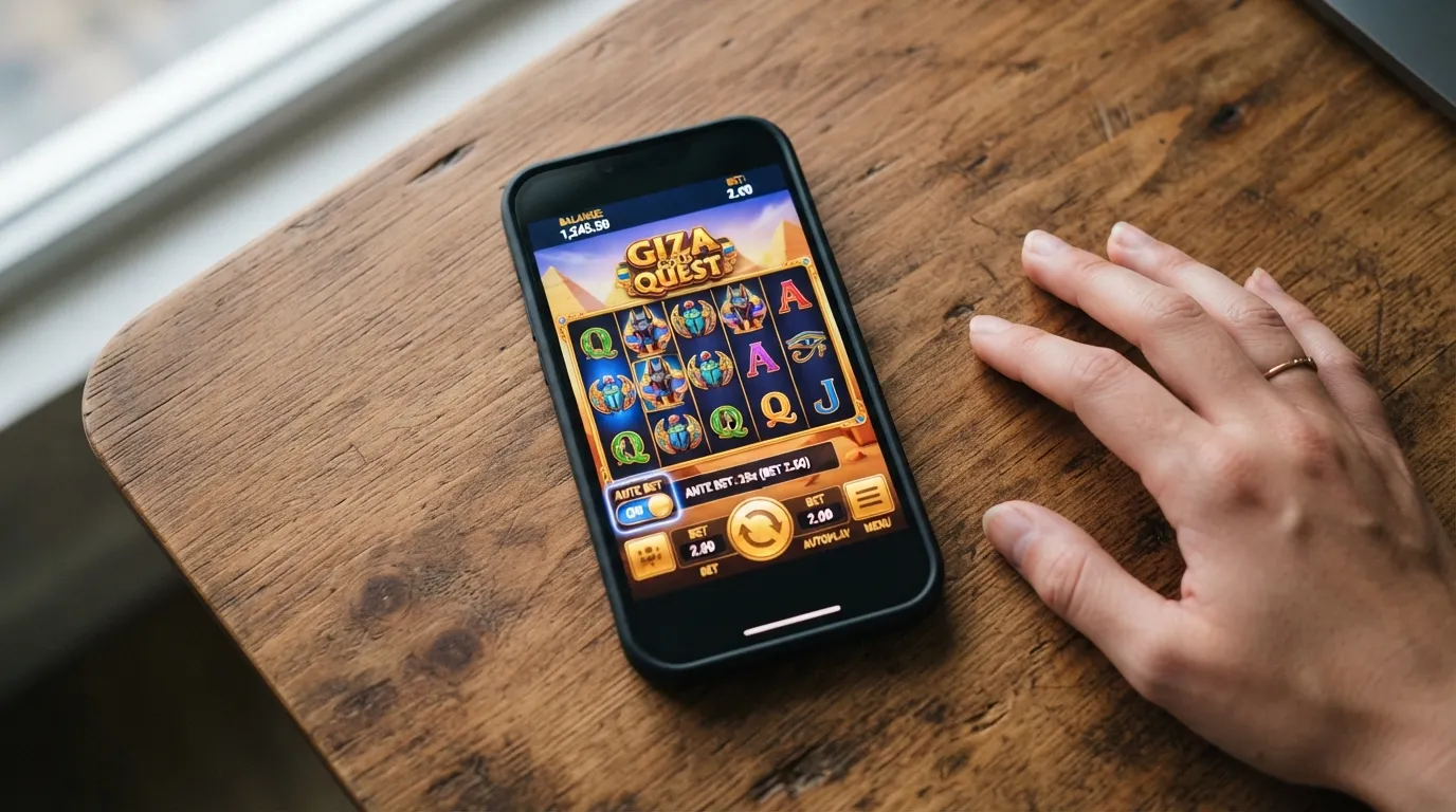Screenshot eines Slots mit aktivierter Ante-Bet-Option als Bonus-Buy-Alternative