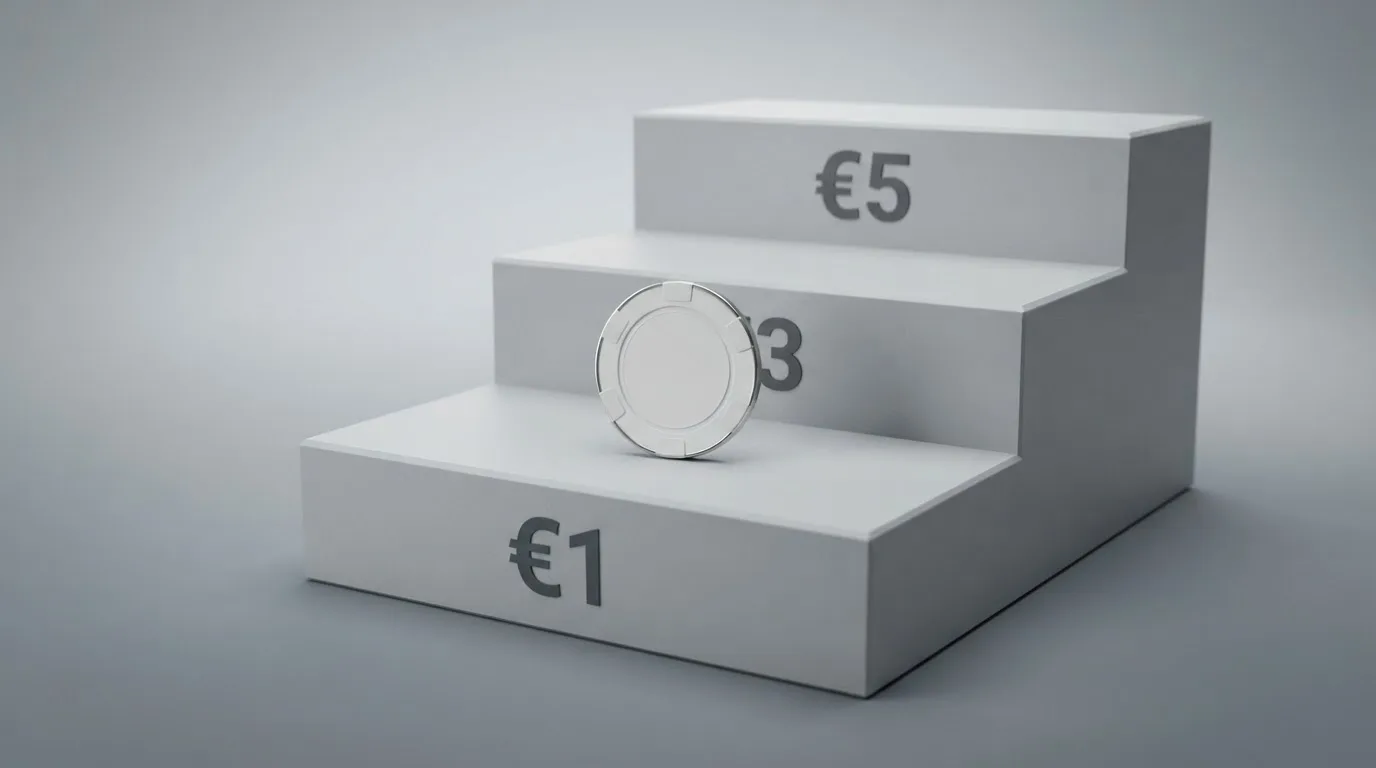 Drei Stufen einer Treppe: €1 als Basis, €3 mit 21-Jahres-Schwelle, €5 mit Qualifikationsbedingung
