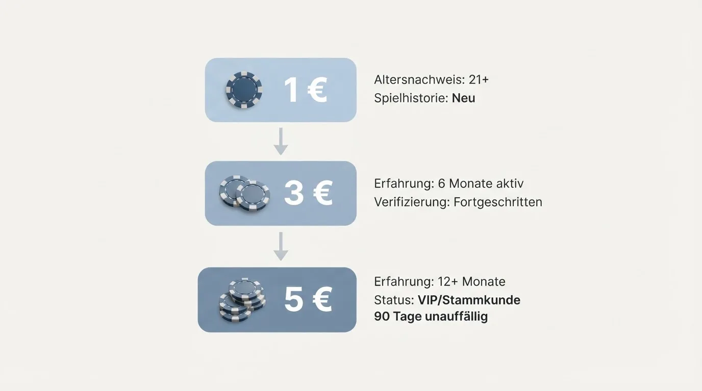 Übersichtsgrafik: Die drei Einsatzstufen (1 €, 3 €, 5 €) mit Alters- und Qualifikationsvoraussetzungen