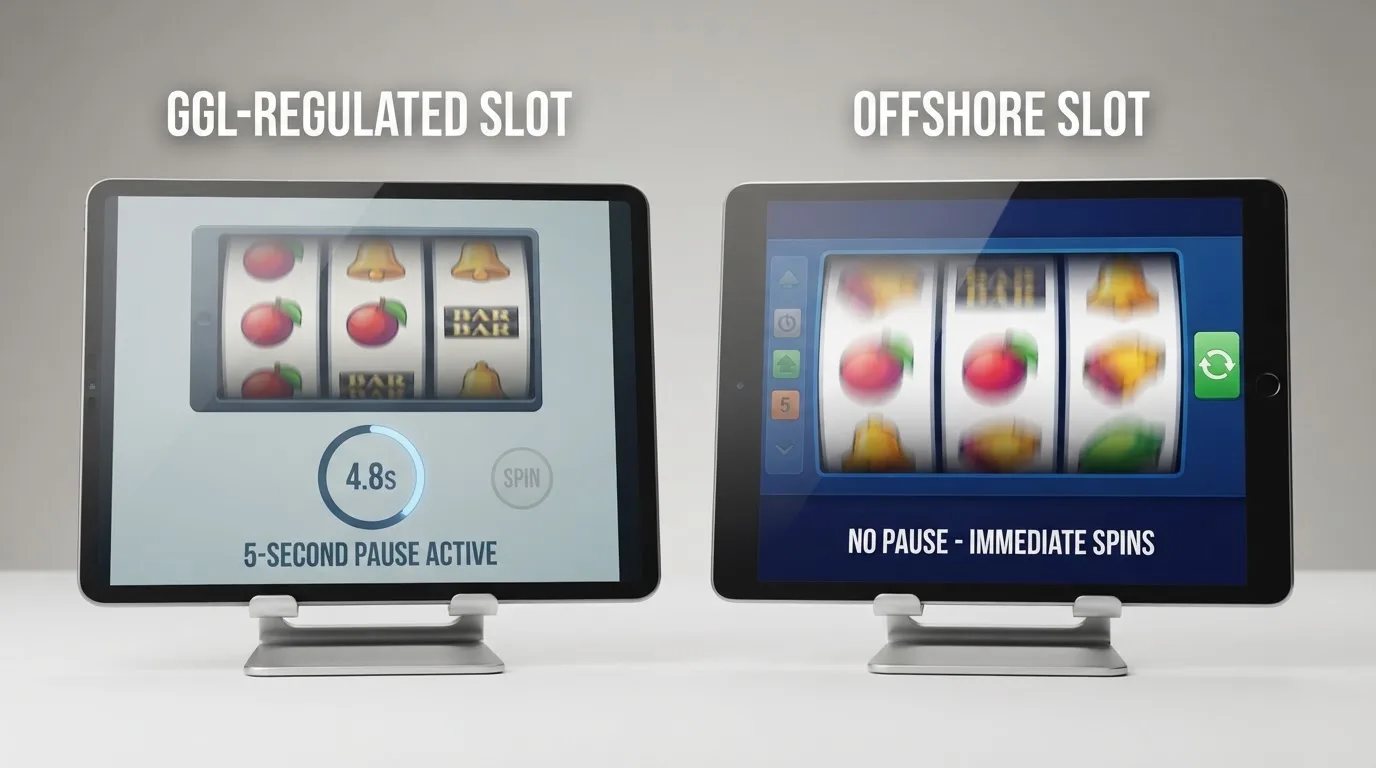 Zwei Slot-Abläufe zeigen unterschiedliche Spin-Frequenzen mit und ohne Zwangspause