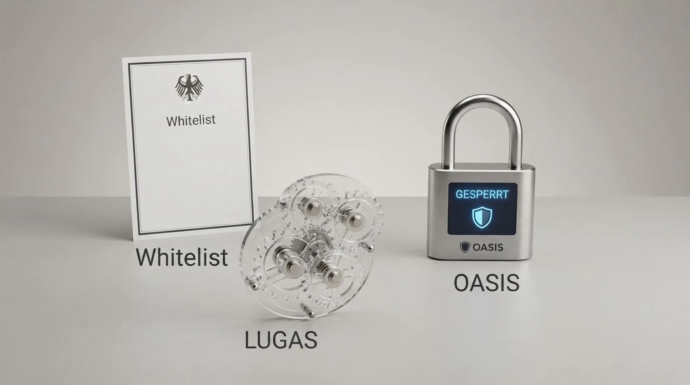 Schaubild des GGL-Lizenzsystems in Deutschland mit Whitelist, OASIS und LUGAS
