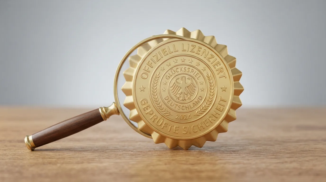 GGL-Logo oder stilisierte Lizenzurkunde mit Lupe und Haken