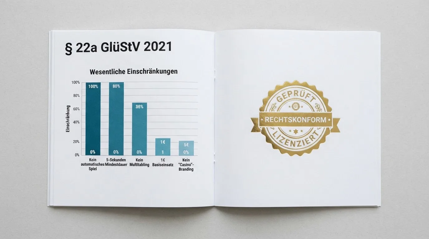 Ausschnitt aus dem Glücksspielstaatsvertrag oder einem GGL-Dokument, das die Beschränkungen für virtuelle Automatenspiele symbolisiert