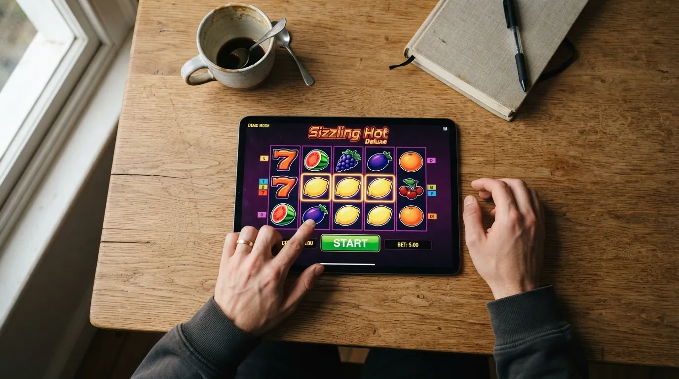 Sizzling Hot Demo-Modus im Browser mit Spielgeld-Anzeige