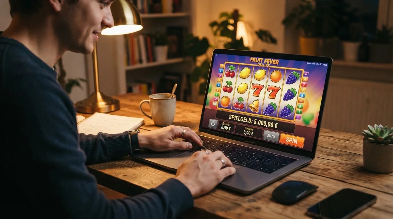 Demo-Modus-Ansicht eines Spielautomaten mit Spielgeld-Anzeige