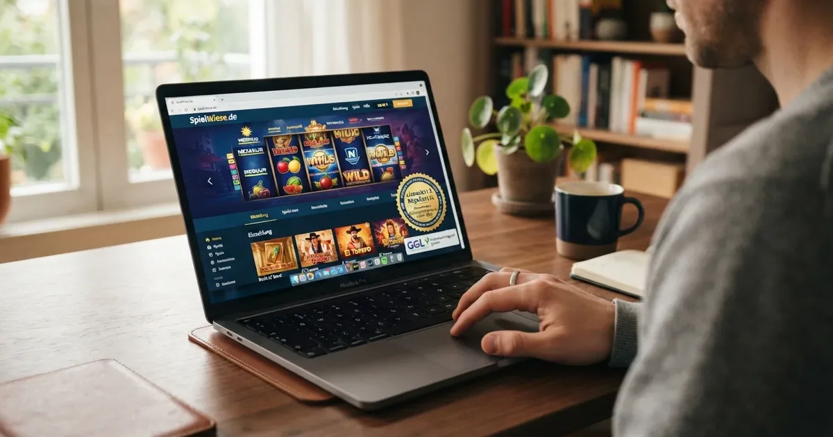 Hero: Bildschirm eines legalen Online-Casino-Portals mit sichtbarem GGL-Lizenzsiegel und Spielauswahl
