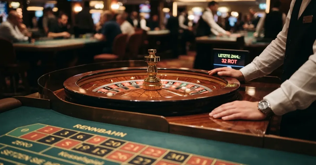 Live-Roulette-Tisch mit deutschsprachigem Croupier am Kessel, Stream-Ansicht mit Wett-Tableau