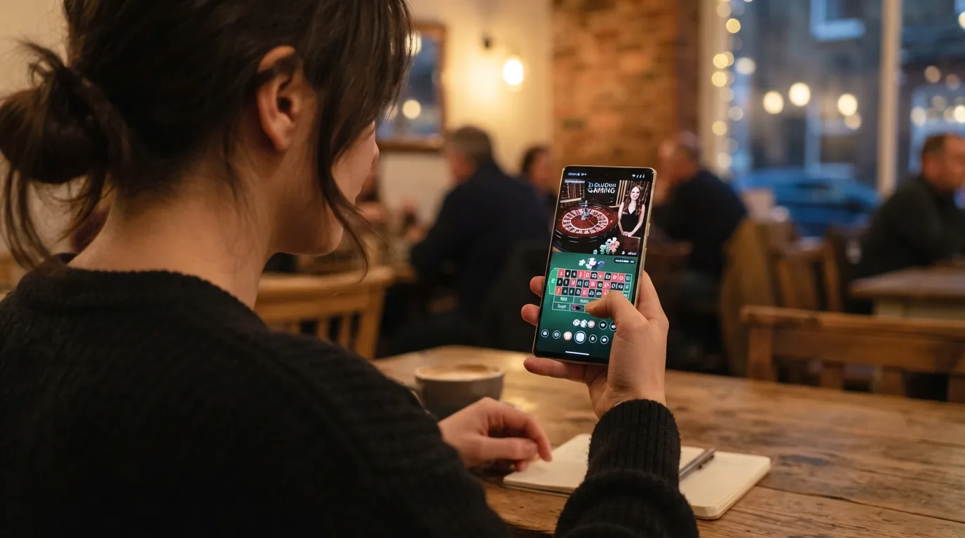 Live-Roulette-Stream auf einem Smartphone mit geöffnetem Wett-Tableau