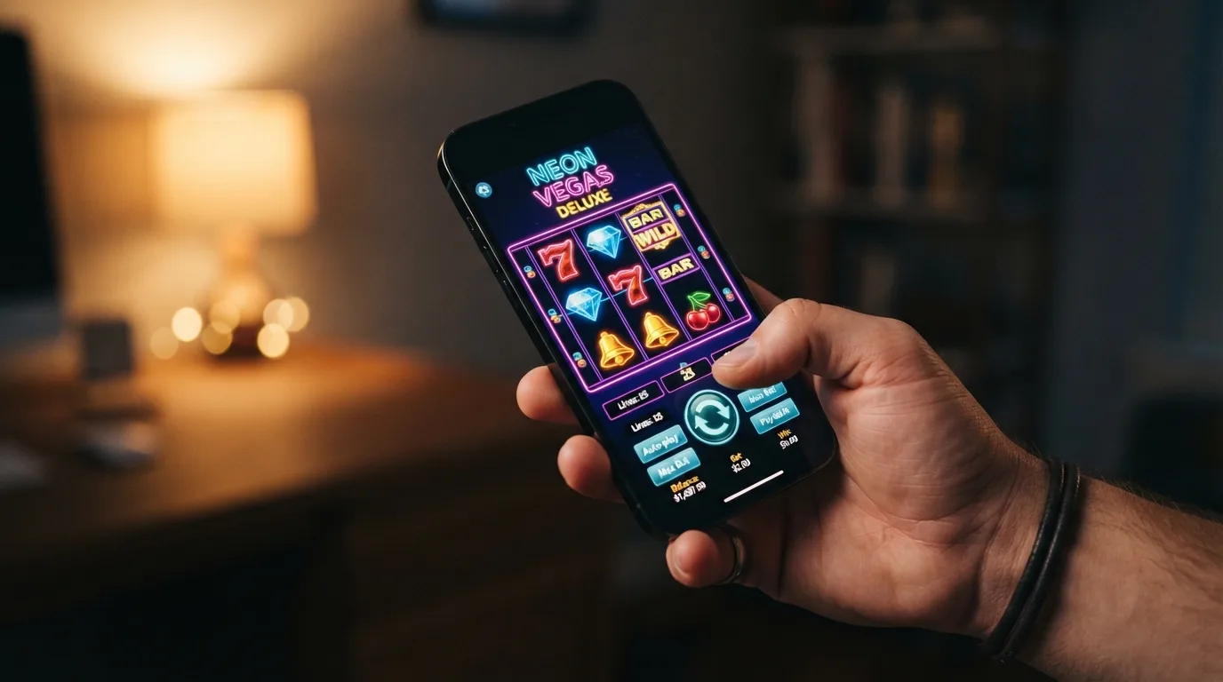 Smartphone mit einer Casino-App auf dem Bildschirm