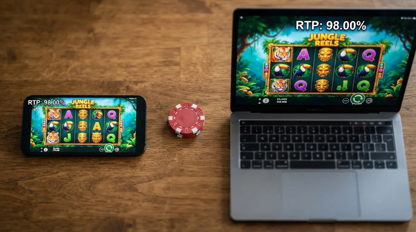 Split-Screen-Vergleich: identische RTP-Anzeige auf Desktop und Smartphone