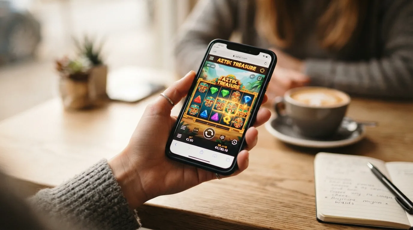 Ein Smartphone im Querformat mit einem geöffneten HTML5-Slot im mobilen Browser