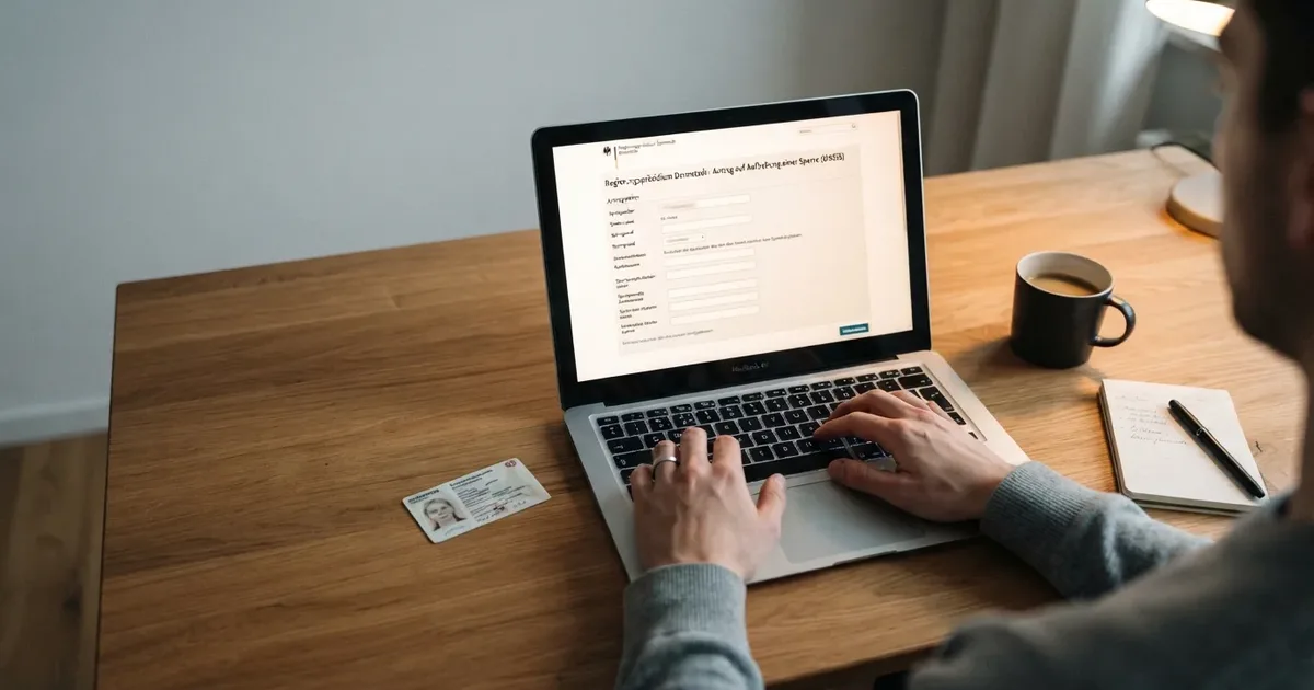 Personalausweis und Laptop mit dem OASIS-Aufhebungsformular des Regierungspräsidiums Darmstadt