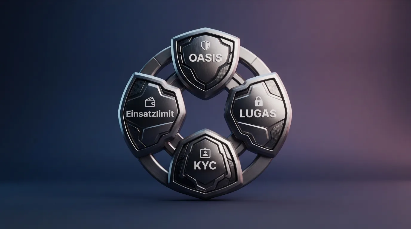 Schematische Darstellung: Zusammenspiel von OASIS, LUGAS und KYC im deutschen Spielerschutz
