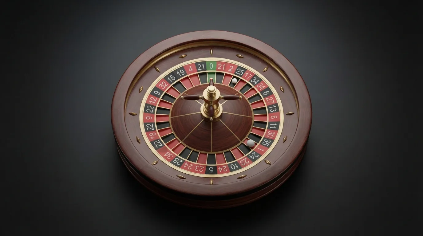 Europäischer Roulette-Kessel mit 37 Zahlen und platziertem Einsatz auf dem Tableau