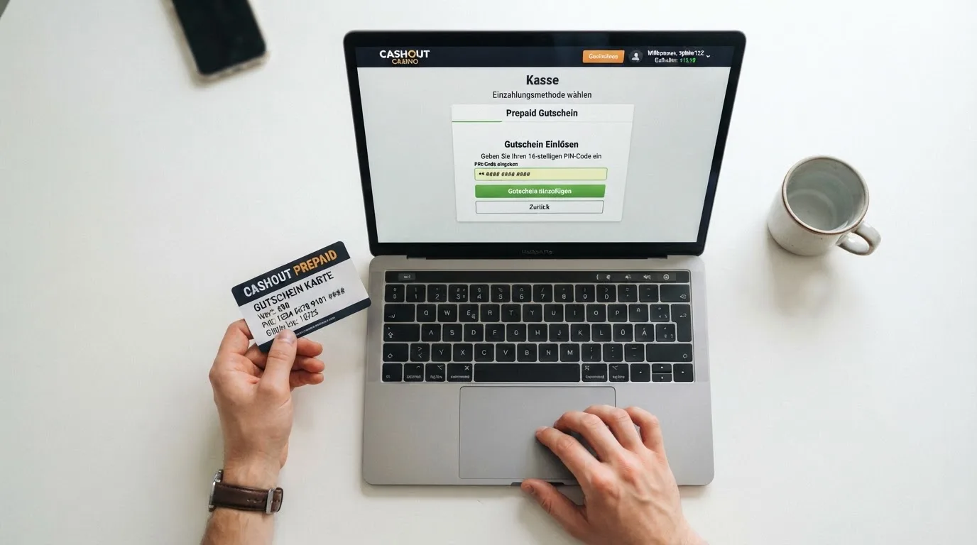 Schritt-für-Schritt-Visualisierung des Paysafecard-Einzahlungsvorgangs im Casino-Kassenbereich