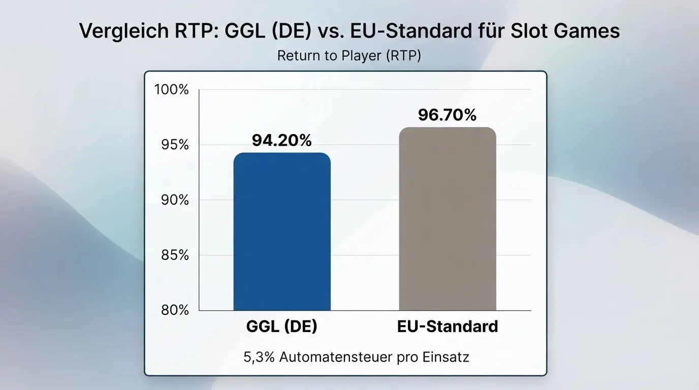 Gleicher Slot, zwei RTP-Werte: Razor Shark GGL vs. EU als Balkendiagramm