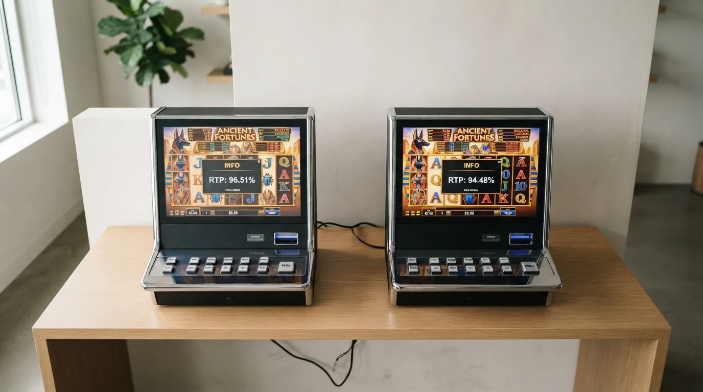 Zwei Screenshots desselben Slots mit unterschiedlichen RTP-Werten aus zwei Casinos
