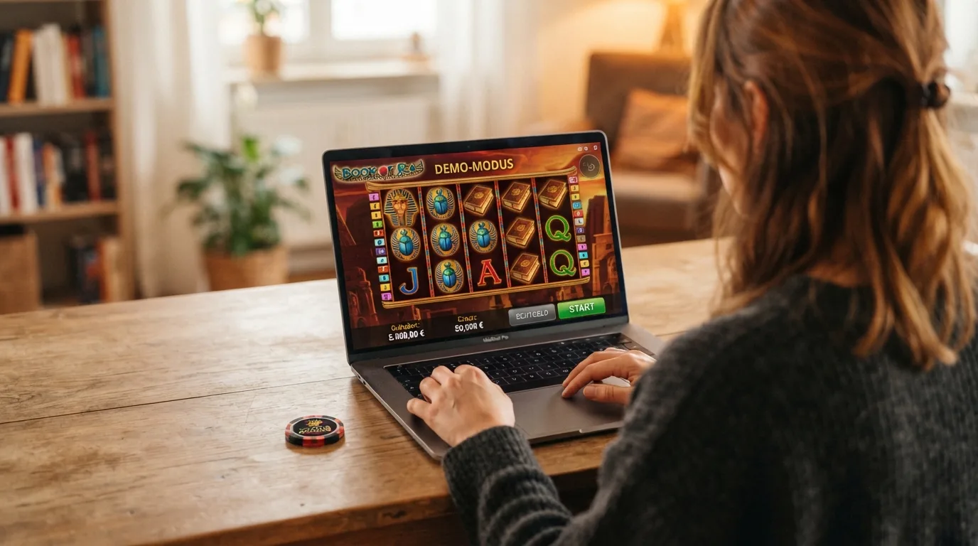 Screenshot: Demo-Modus eines Spielautomaten mit virtuellem Guthaben und deaktiviertem Echtgeld-Button