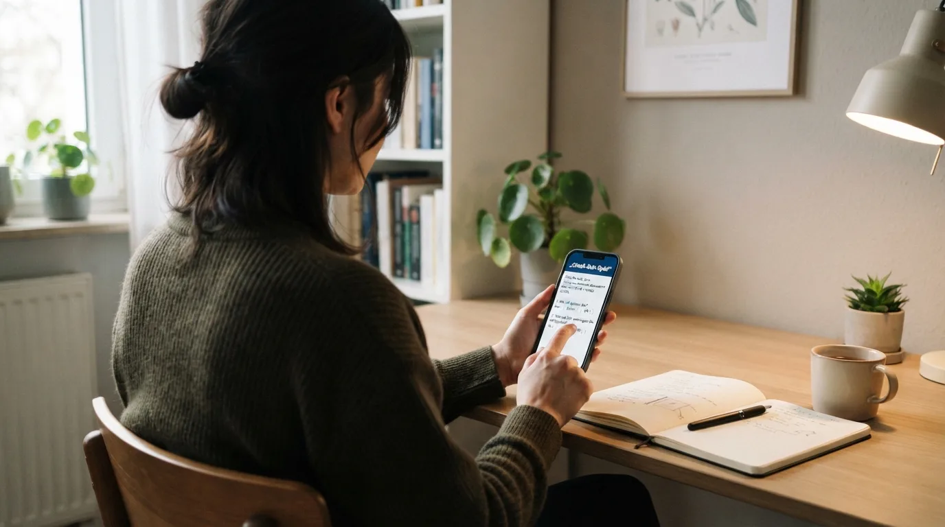 Smartphone mit geöffnetem Check-dein-Spiel-Selbsttest oder Hilfetelefon-Symbol