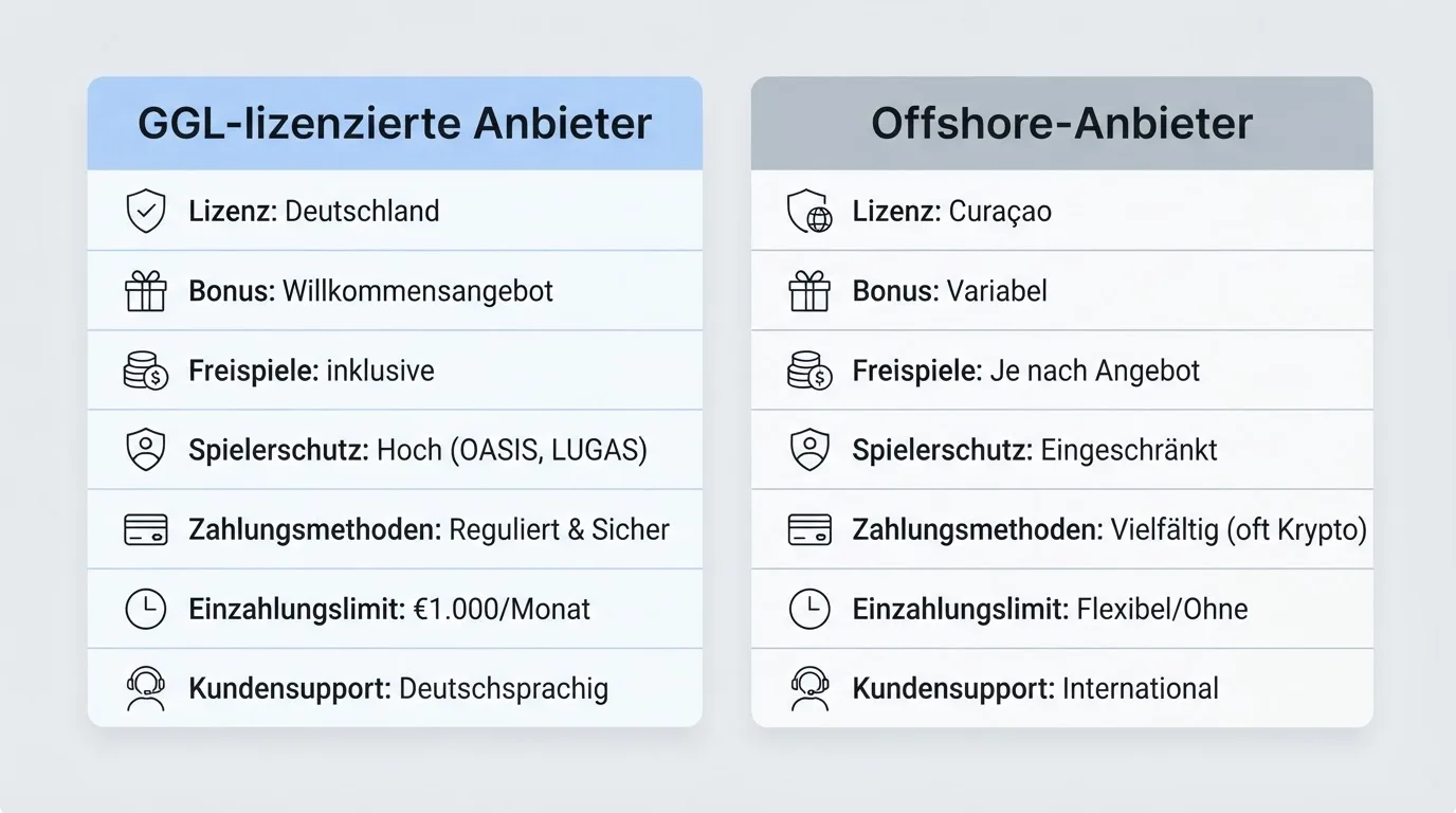 Die Operator-Vergleichstabelle als visuell aufbereitete Übersicht mit farblicher Trennung GGL/Offshore