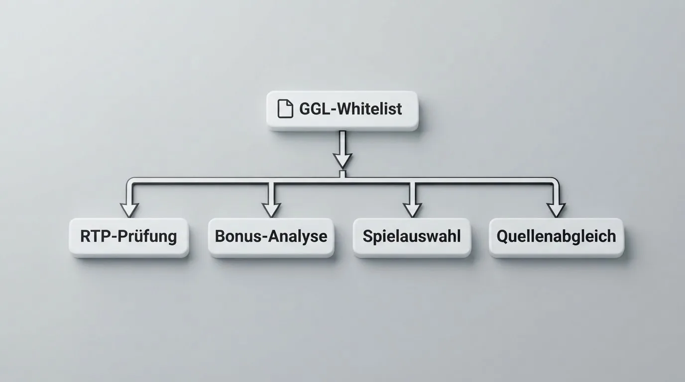 Methodik-Flussdiagramm: Quellen, Whitelist-Abgleich, RTP-Prüfung, Bonus-Analyse