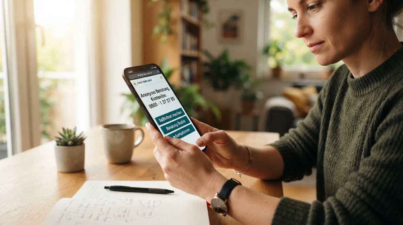 Ein Smartphone mit der check-dein-spiel.de-Startseite und der BIÖG-Hotline-Nummer